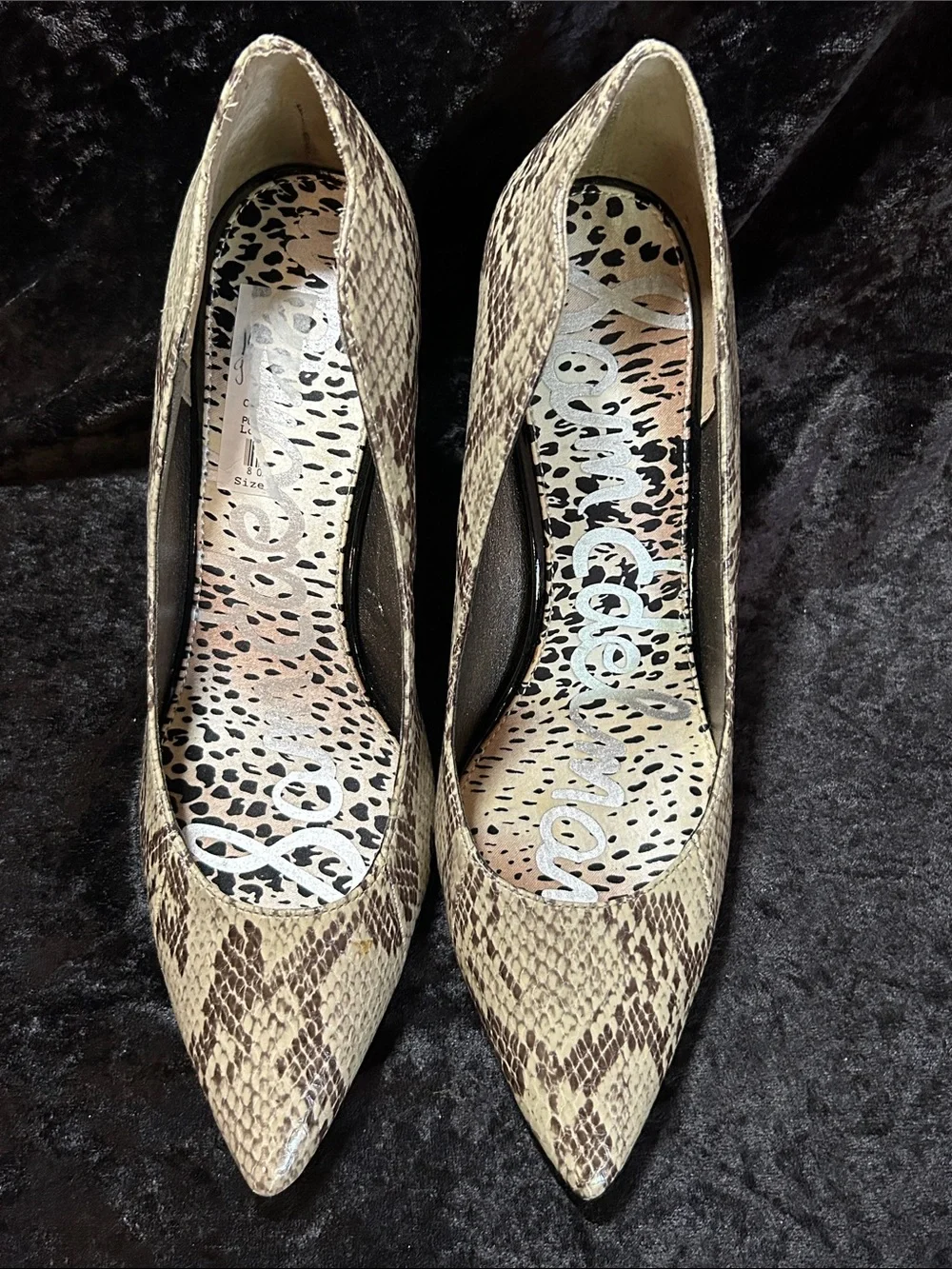 Sam Edelman Snakeskin Pointed Toe Pumps - Beige/Brown Size 10